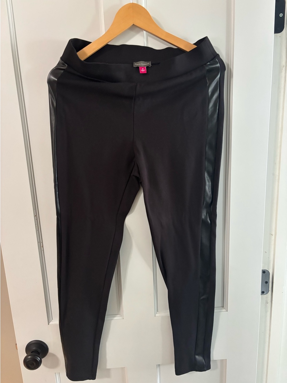 Vince Camuto women’s Black Leggings with Faux-Leather Side Panels